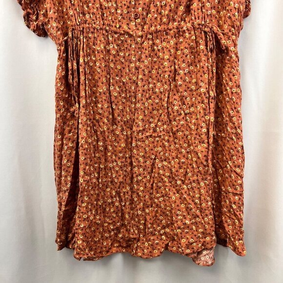 Gigio Womens Floral Mini Dress Short Sleeve Cinched Waist Orange/Multi Small - Picture 4 of 8